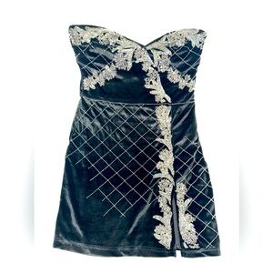 TOBI Beaded strapless black velvet party dress